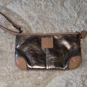 Coach Metallic Silver and Tan Women's Clutch